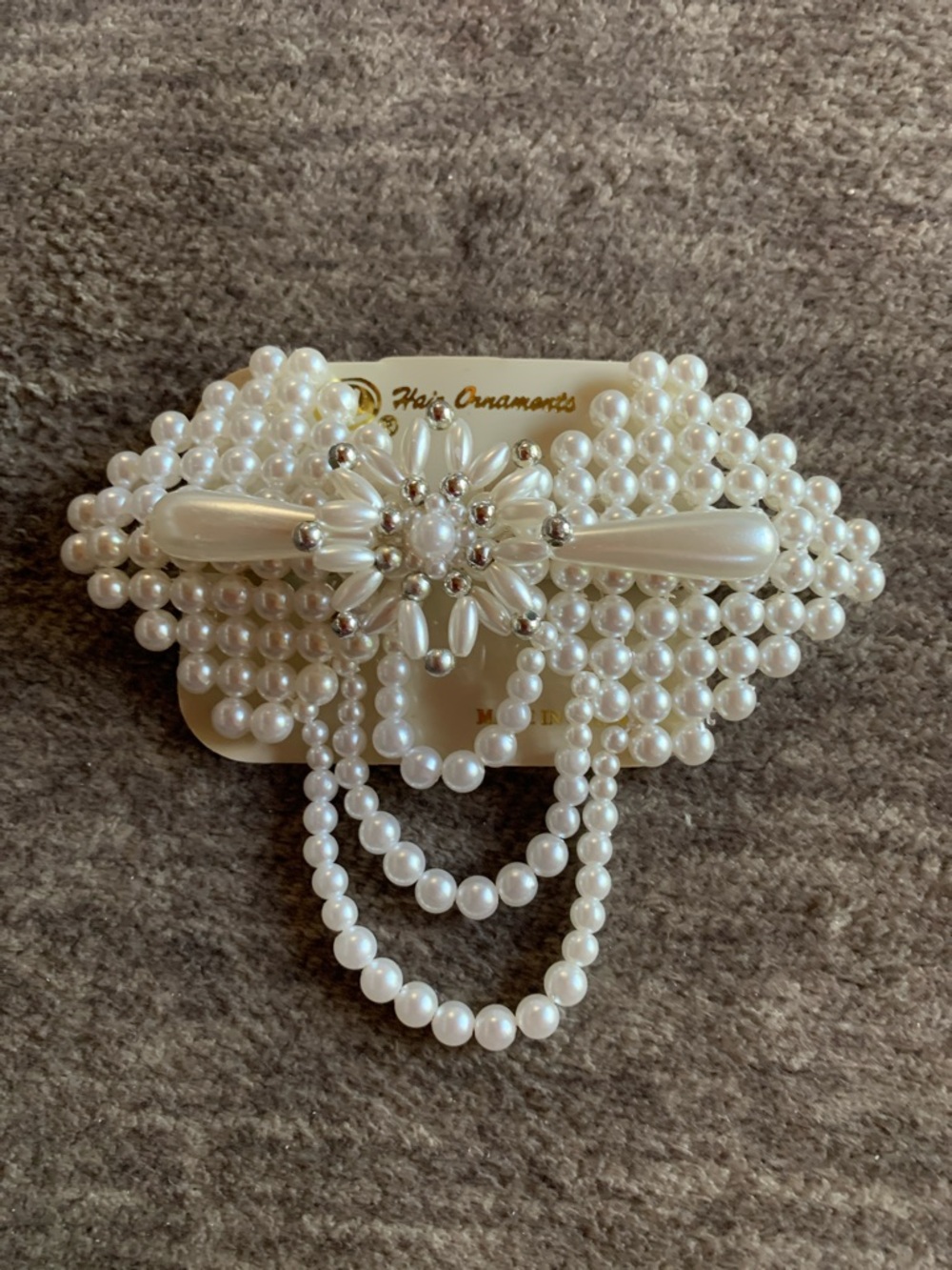 NOS Pearl-Embellished Hair Barrette Elegant White & Silver Bridal Hair Accessory